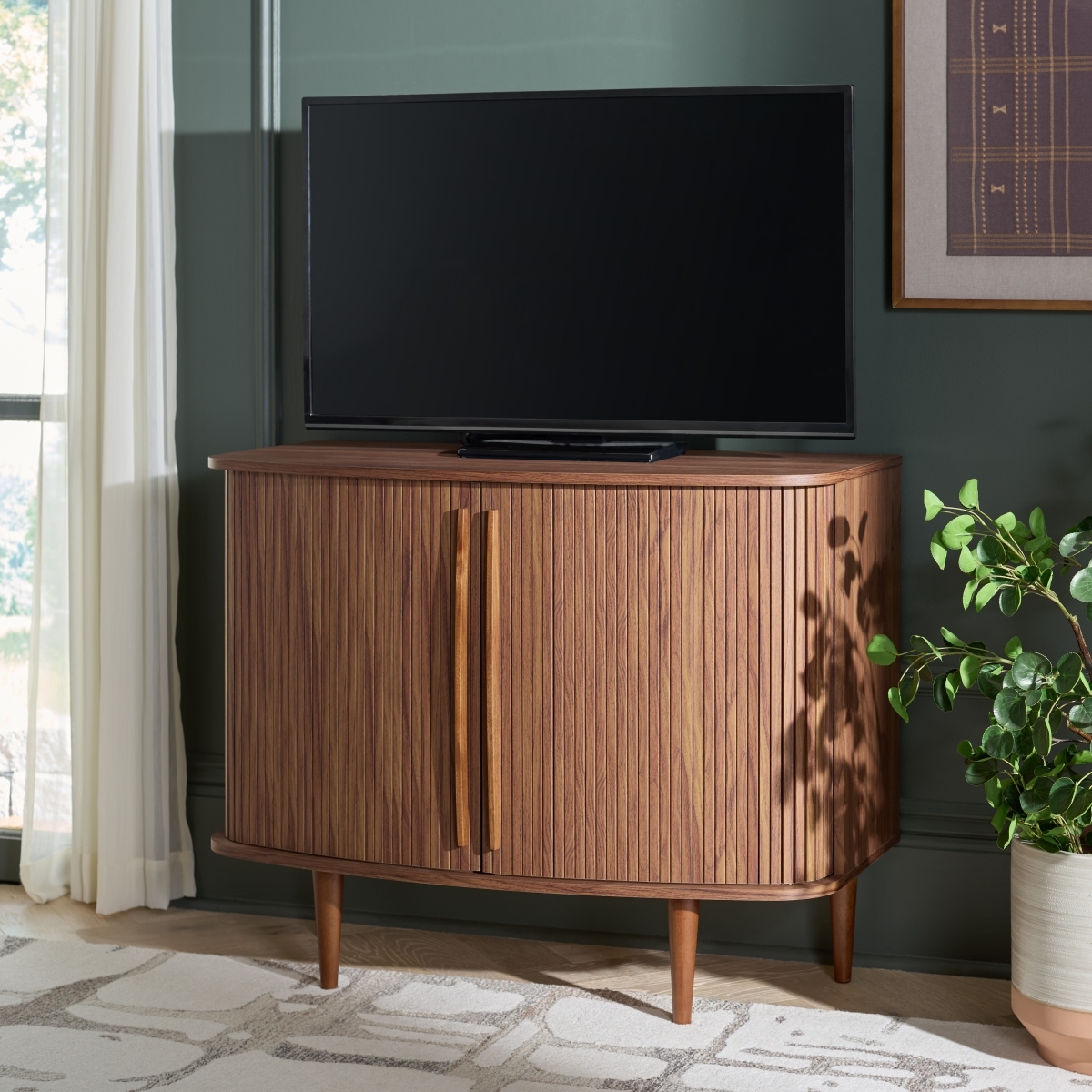 Sabby Tambour Door Compact Sideboard - Walnut - Image 1