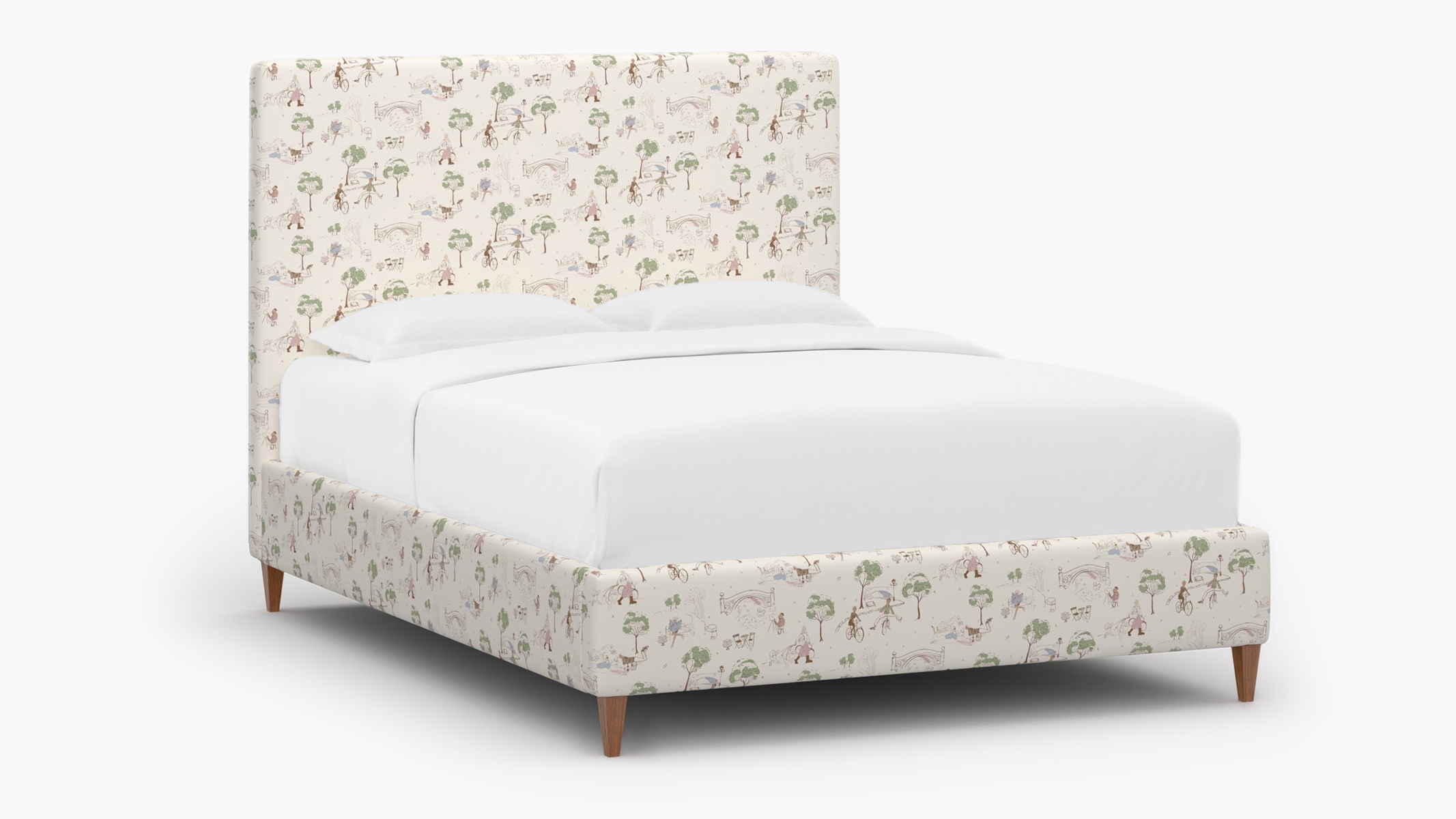 Classic Bed, Multi Central Park Toile, Walnut Square Tapered Leg, Full - Image 0