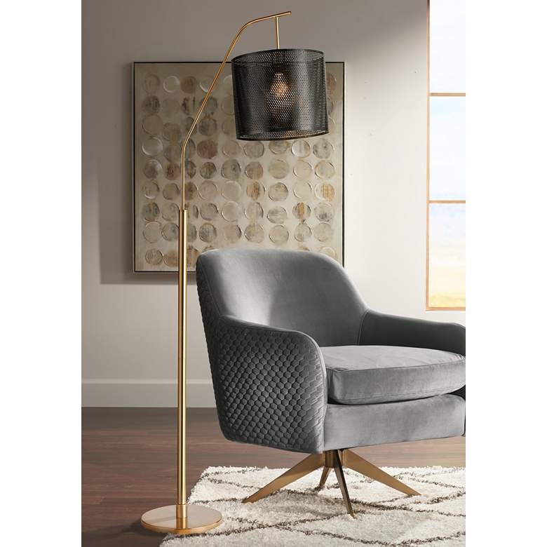 Decker Metal Arc Floor Lamp, Aged Brass & Black - Image 1