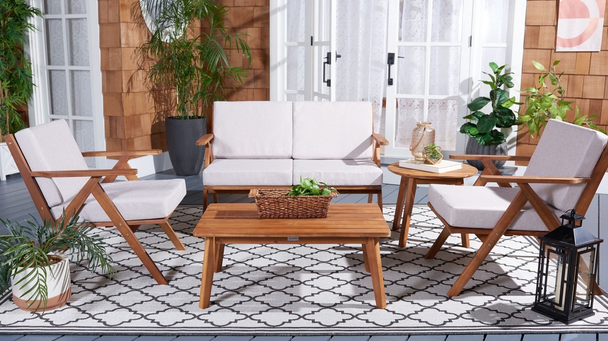 Dryad 5 Pc Outdoor Living Set - Natural/Light Grey - Safavieh - Image 1