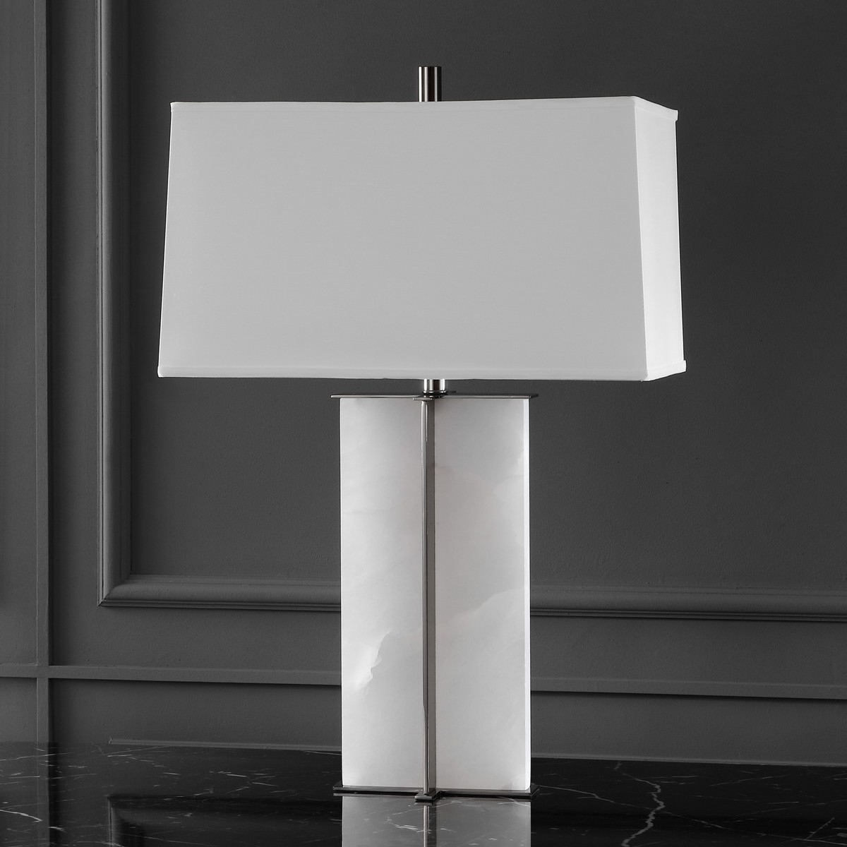 Natalee Marble Table Lamp - Black / White - Safavieh - Image 2