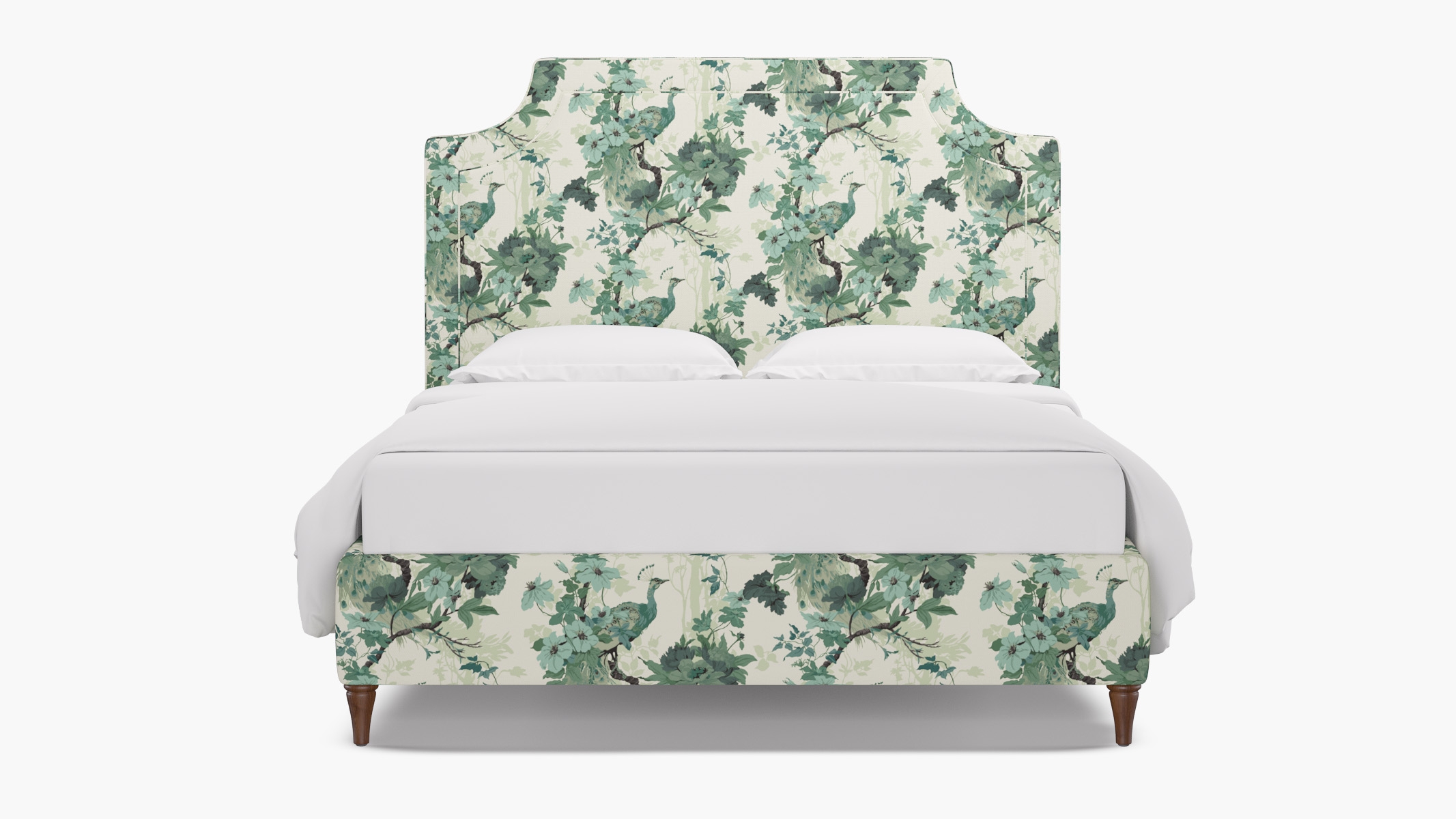 Deco Bed, Jade Peacock Park, Walnut Decorative Tapered Leg, Twin - Image 0