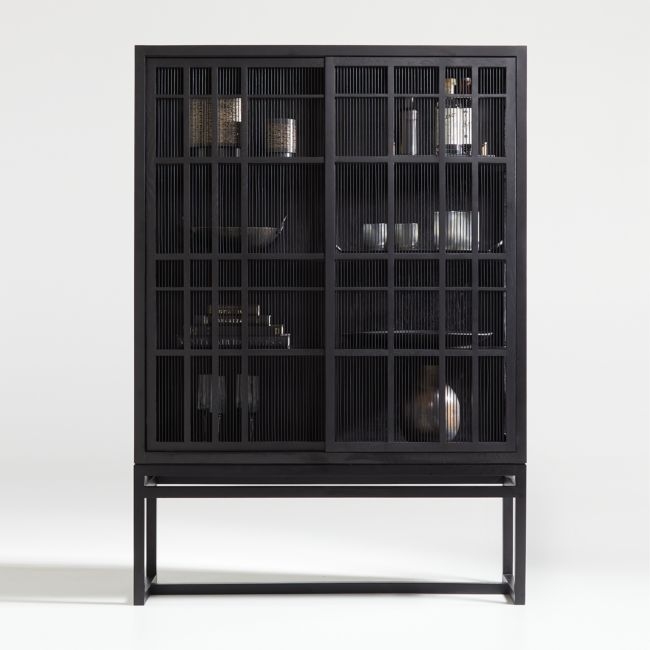 Highland Black Storage Cabinet with Sliding Doors - Image 0