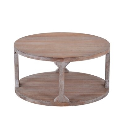 35.4" Round Rustic Coffee Table With Storage, Dusty Wax Coating - Image 0