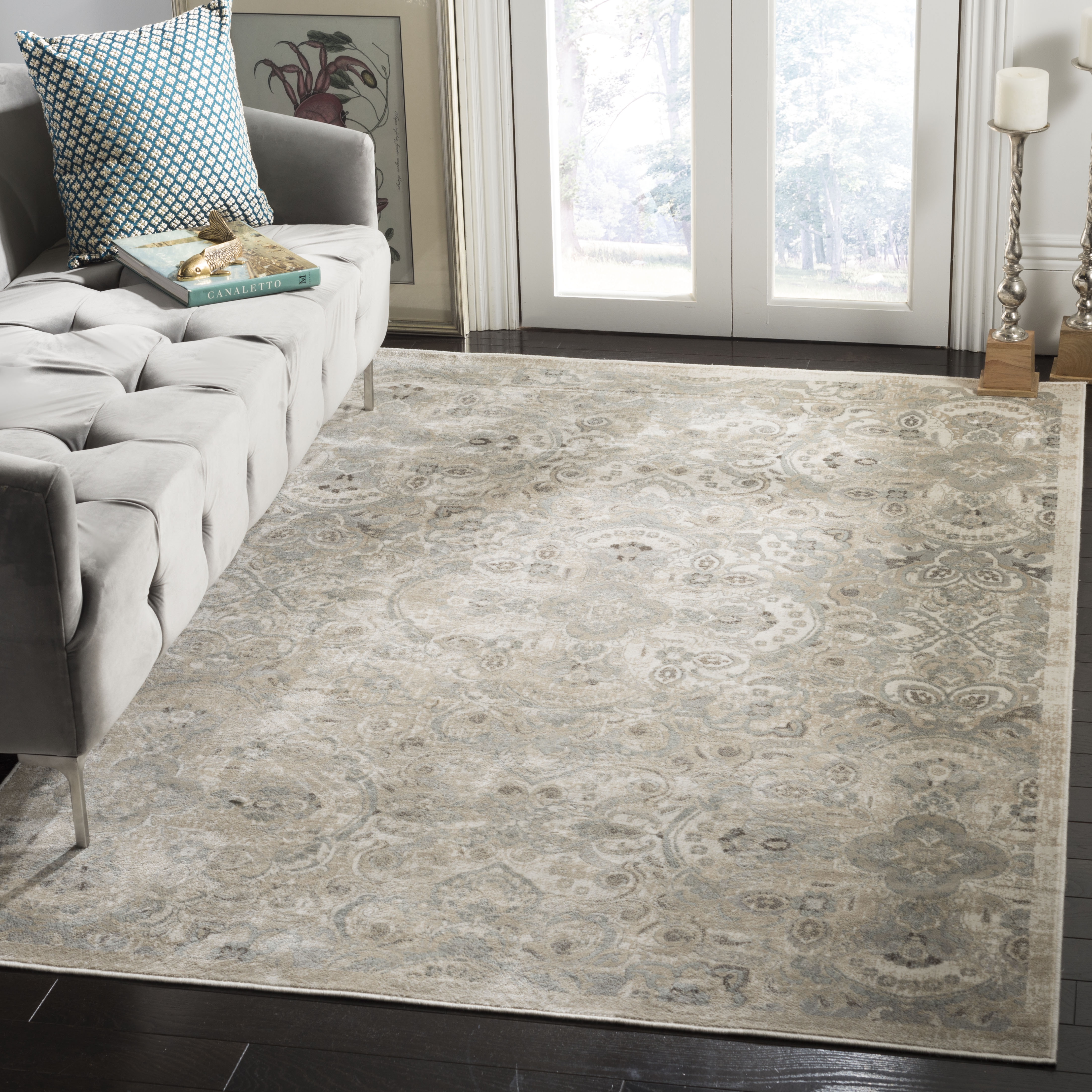 Arlo Home Woven Area Rug, PEG614W, Cream/Silver,  6' 7" X 9' 6" - Image 1