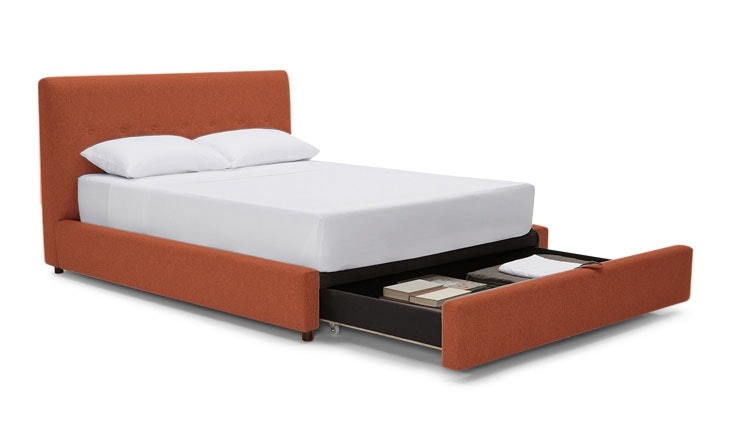 Orange Alvin Mid Century Modern Storage Bed - Sorrento Coral  - Mocha - Queen - Image 1