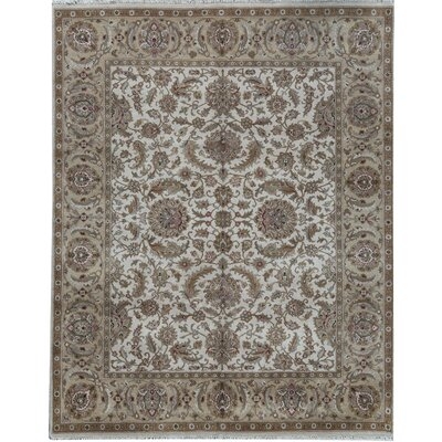 Oriental Hand-Knotted 8.2' x 10.3' Wool Ivory/Gold/Green Area Rug - Image 0