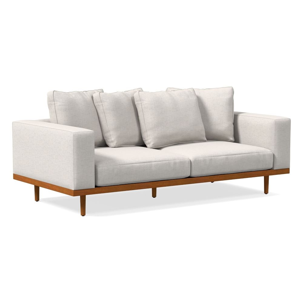 Newport 84" Toss-Back Cushion Sofa, Performance Coastal Linen, White, Pecan - Image 0