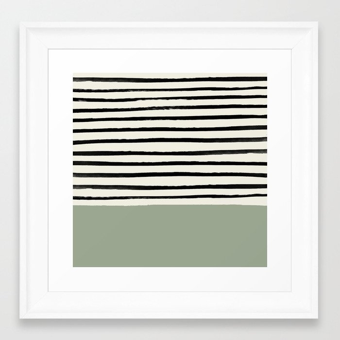 Sage Green X Stripes Framed Art Print by Leah Flores - Scoop White - X-Small-12x12 - Image 0