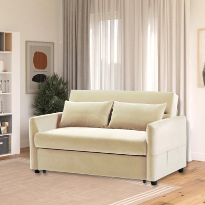 Twin 57.1" Wide Velvet Tight Back Convertible Sofa - Image 0