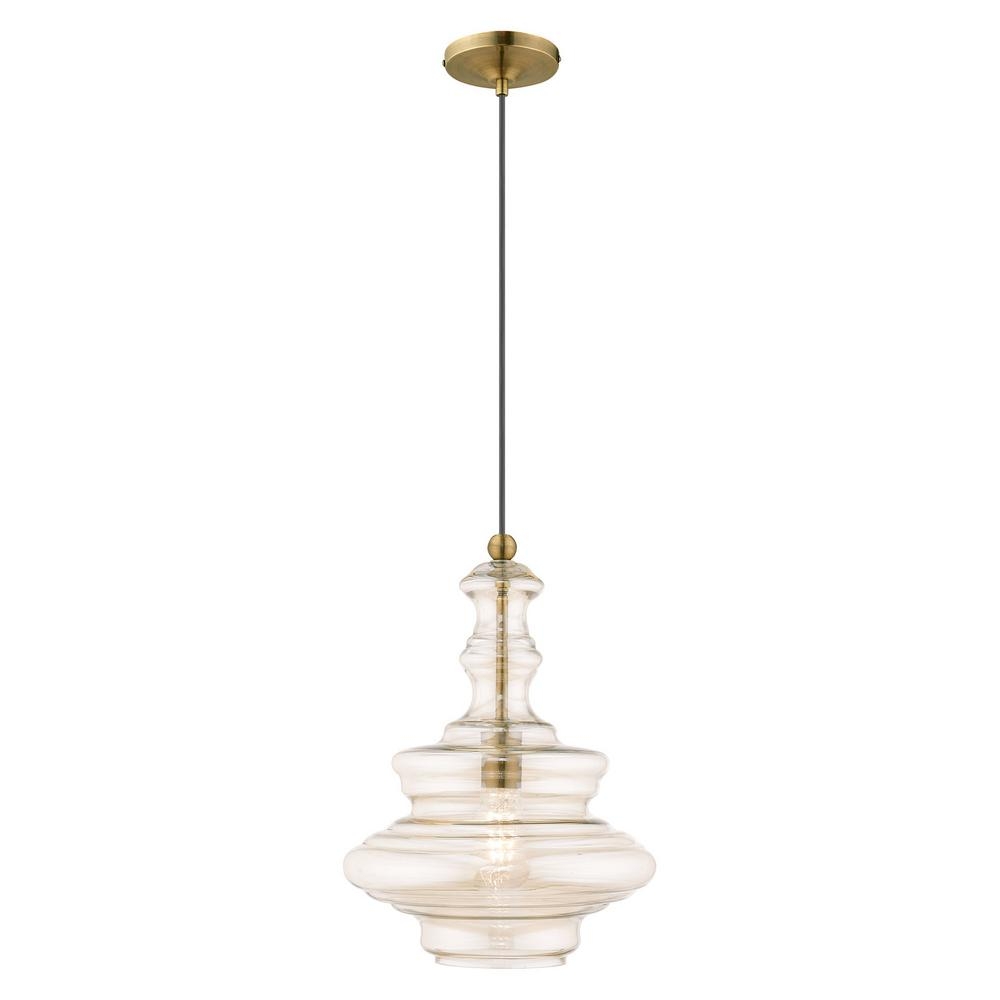 Livex Lighting 1-Light Antique Brass Mini Pendant with Champagne Glass Shade - Image 0