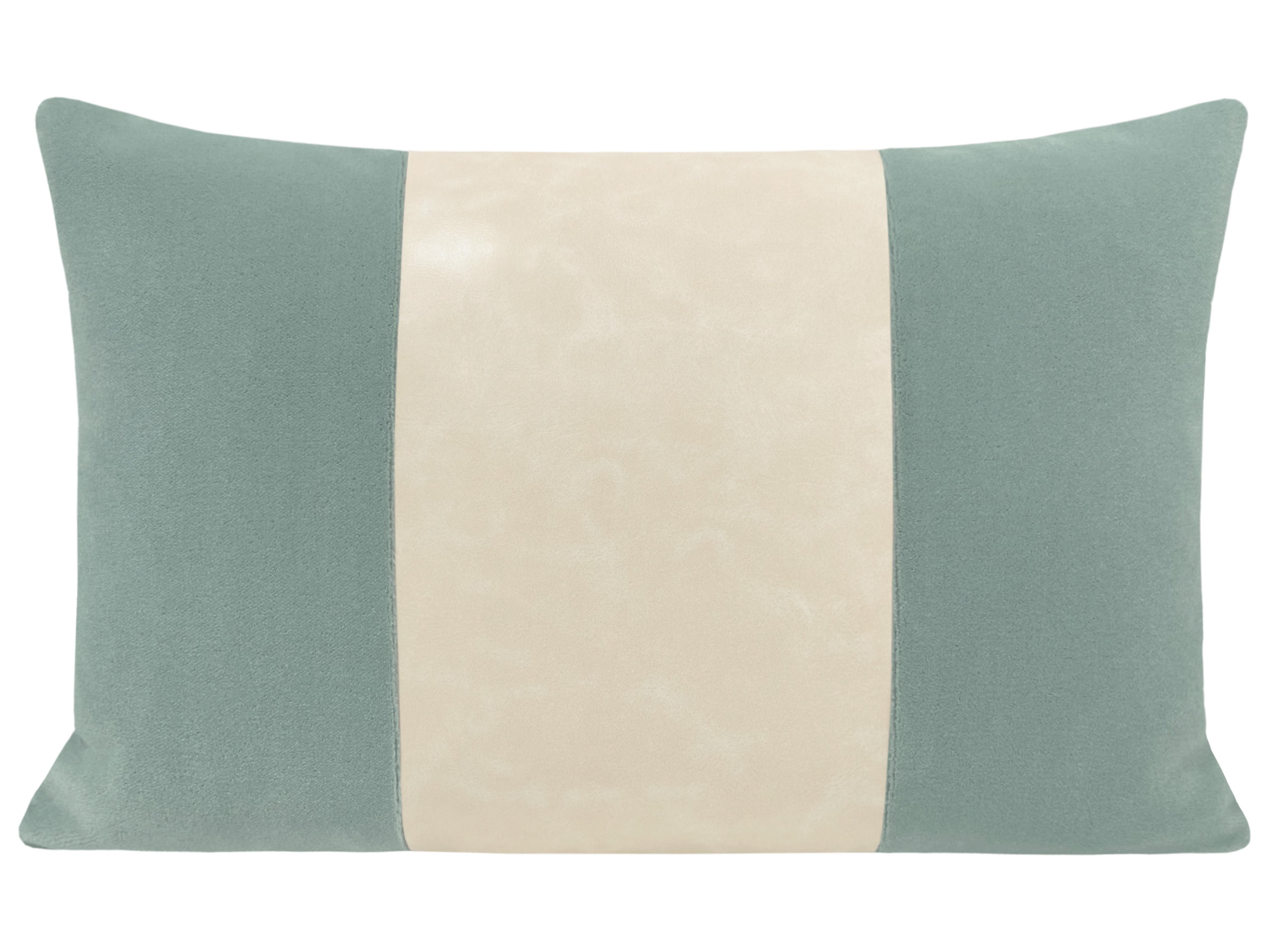 THE LITTLE LUMBAR :: MOHAIR VELVET // CERULEAN BLUE + FAUX LEATHER // ALABASTER - LITTLE LUMBAR 12" X 18" - Image 0