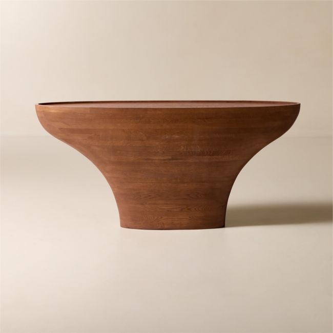 Emira 64" Oval Light Brown Oak Wood Console Table - Image 0