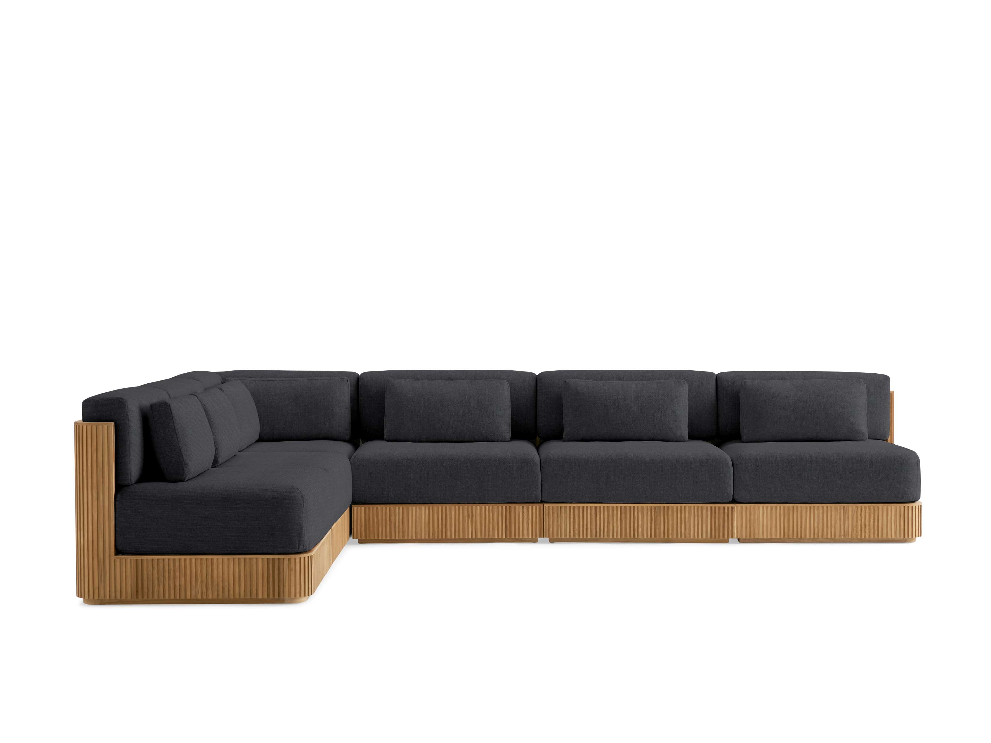 Beaumont Outdoor Six-Piece Sectional Teak in Natural  Rosemount Graphite  - Image 0