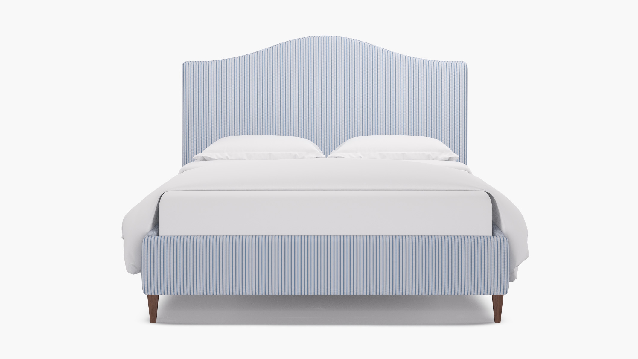 Camelback Bed, Cornflower Classic Ticking Stripe, Walnut Square Tapered Leg, King - Image 0