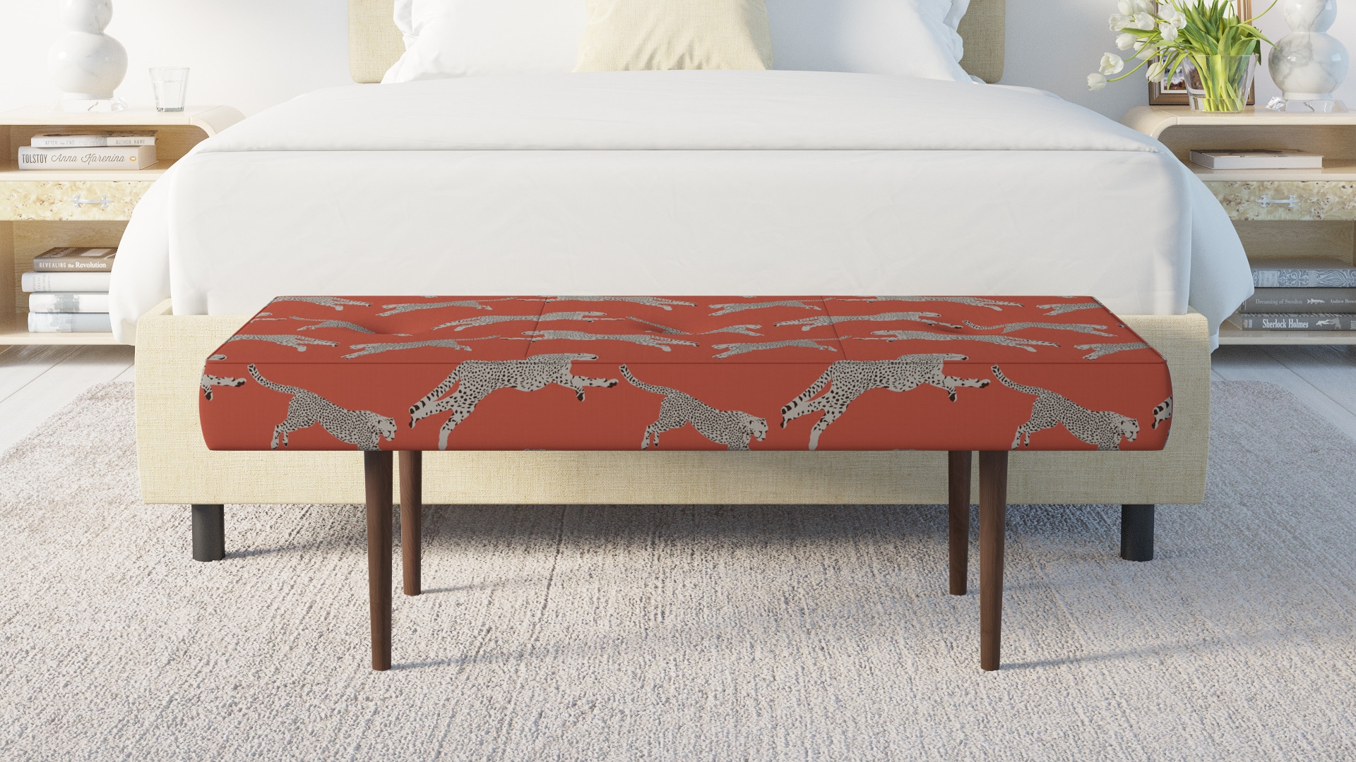 Mid-Century Bench, Henna Cheetah, Espresso - Image 4