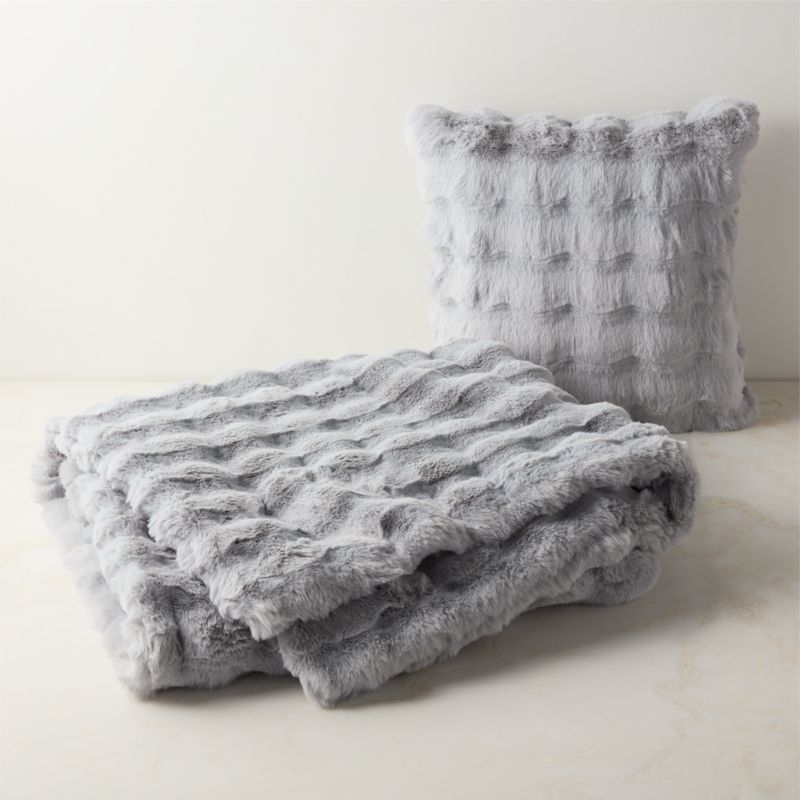 Farleigh Iced Blue Faux Fur Throw Pillow Cover 20"x20" - Image 2