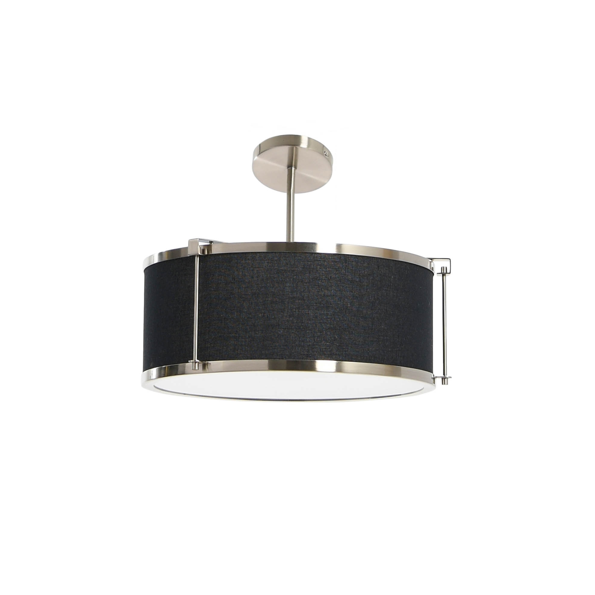 Robert Stevenson Lighting Harrison- Metal Flush Mount Ceiling Light with Caged Linen Shade, Black and Brushed Nickel - Image 0