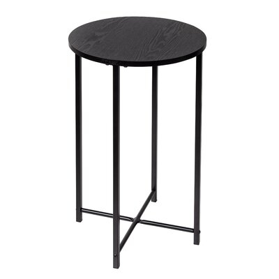 Round Side Table With X-Pattern Base, Black - Image 0