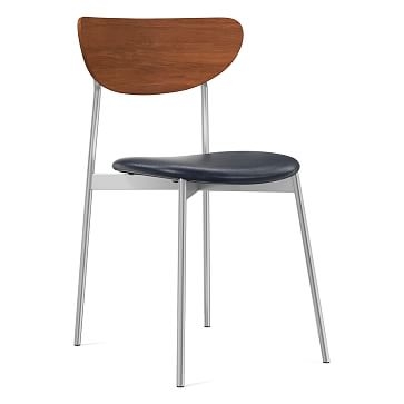 Modern Petal Wood Upholstered Dining Chair, Ludlow Leather, Navy, Chrome - Image 0