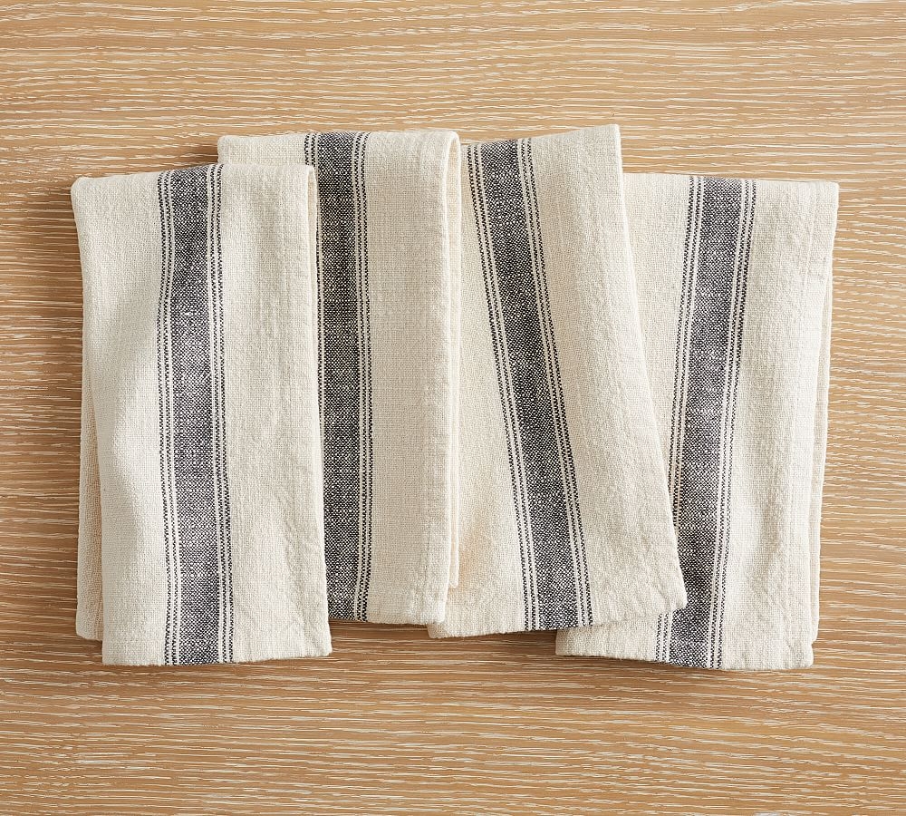 French Striped Organic Cotton Napkins, Set of 4 - Charcoal/Flax - Image 0