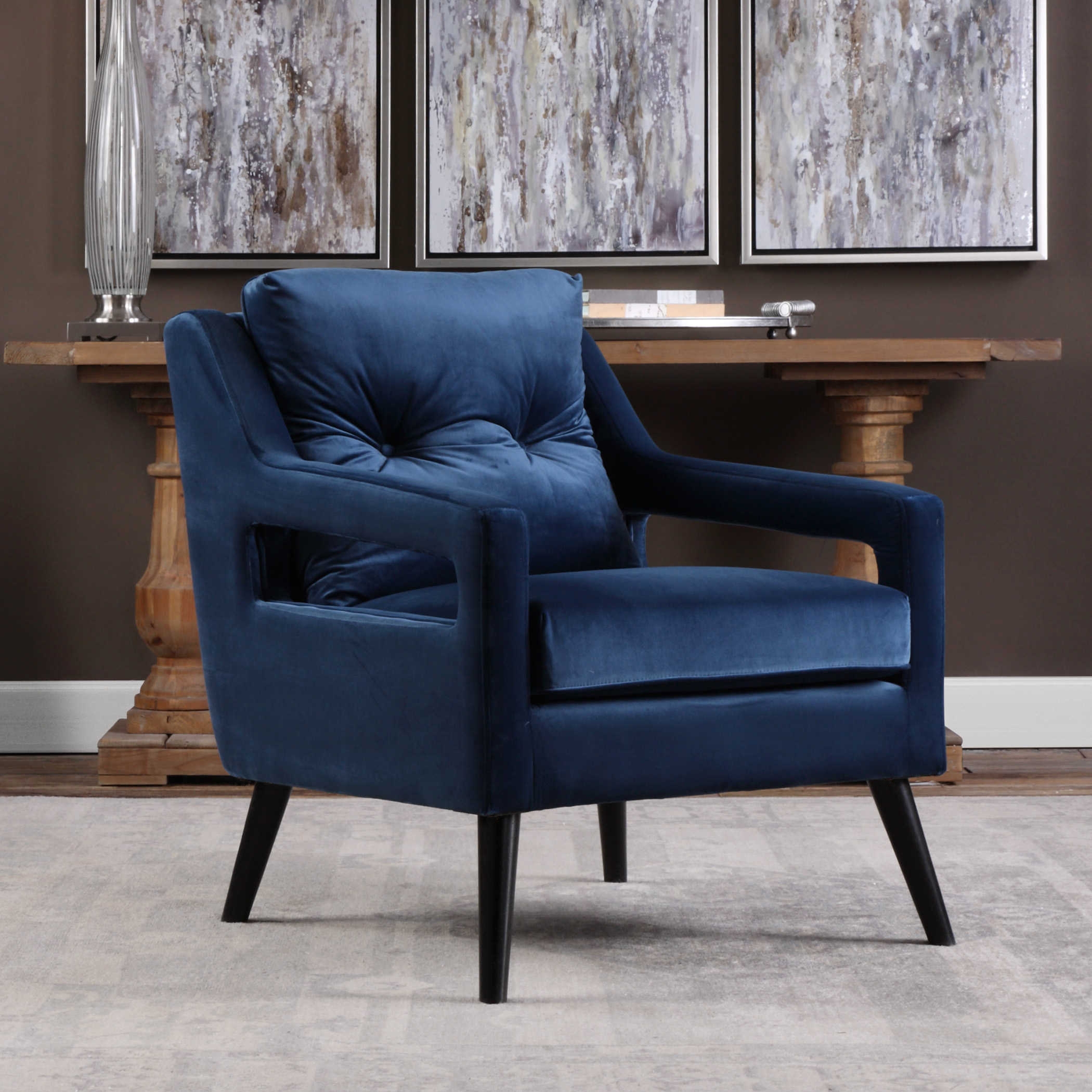 O'Brien Blue Velvet Armchair - Image 2