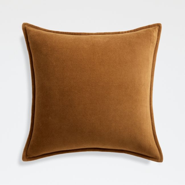 Cognac 20" Washed Cotton Velvet Pillow with Feather-Down Insert - Image 0