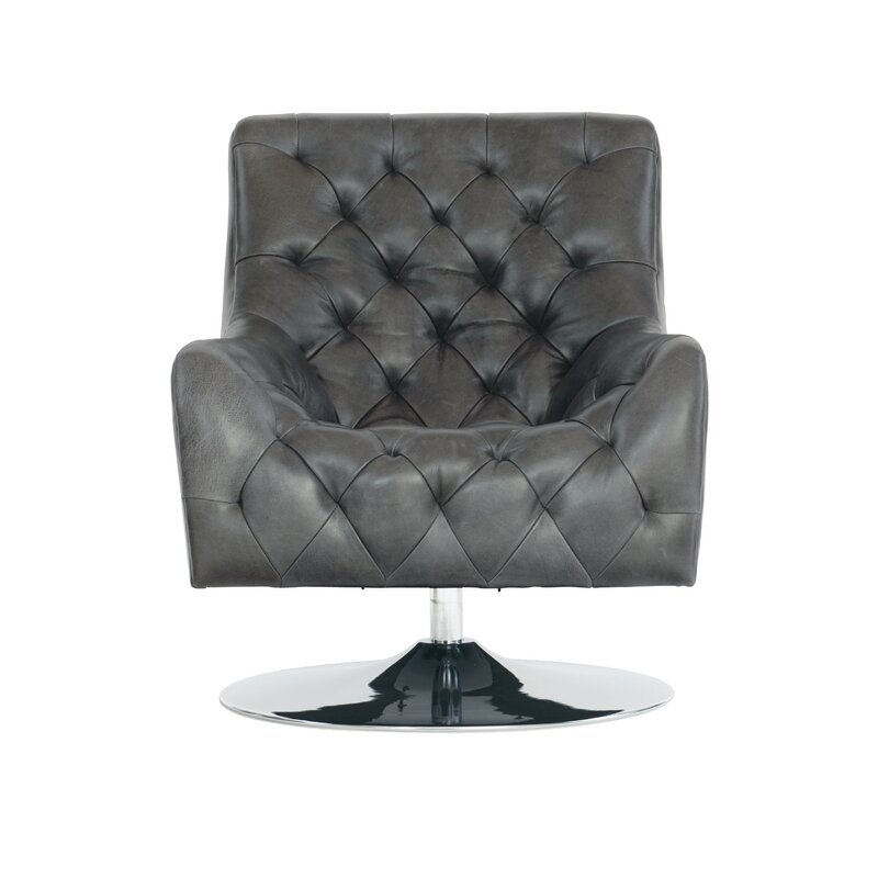 Bernhardt Finn 29"" Wide Tufted Top Grain Leather Swivel Armchair - Image 0