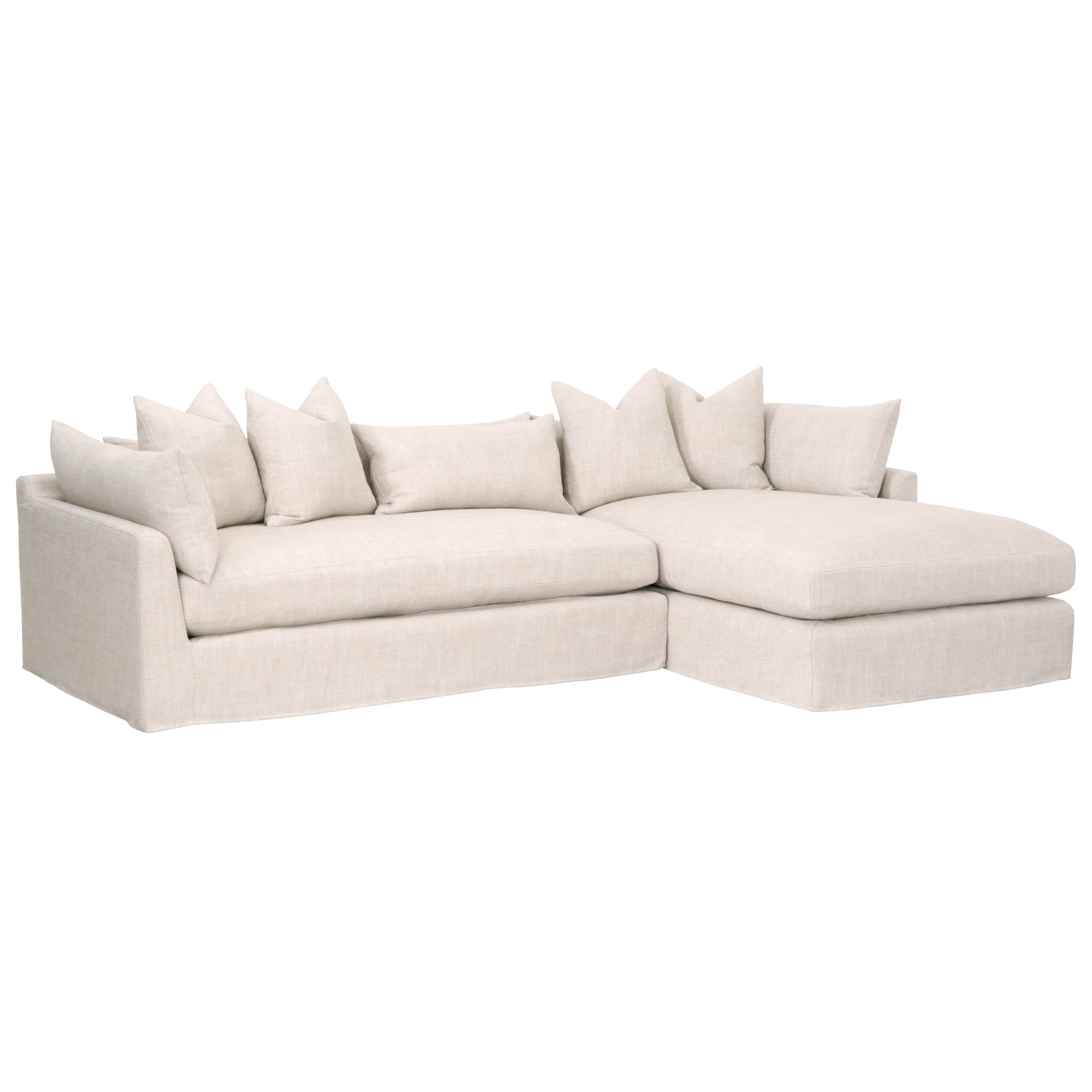 Ridley 110" Right Facing Lounge Slipcover Sectional, Bisque, Espresso - Image 1