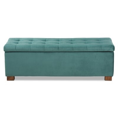 Roanoke Modern And Contemporary Teal Blue Velvet Fabric Upholstered Grid-Tufted Storage Ottoman Bench - Image 0