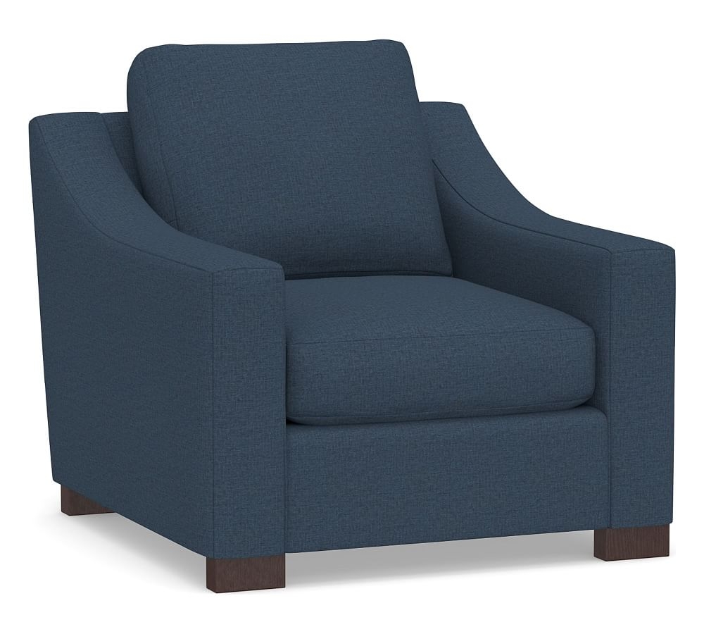 Turner Slope Arm Upholstered Small Armchair 36", Down Blend Wrapped Cushions, Brushed Crossweave Navy - Image 0