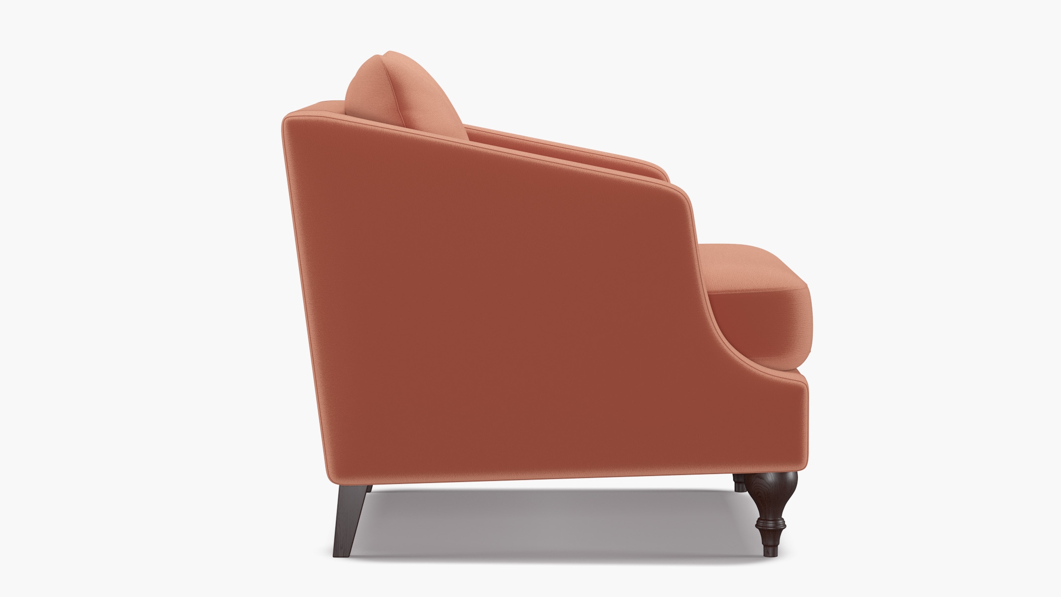 Slope Arm Chair, Coral Performance Velvet, Espresso Turned Wood Leg - Image 2