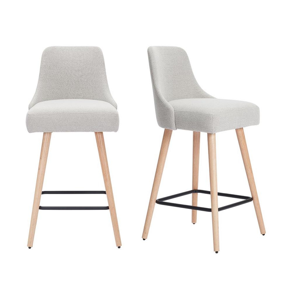 StyleWell Benfield Natural Finish Upholstered Bar Stool with Back and Biscuit Beige Seat (Set of 2) (19.68 in. W x 41.73 in. H), Biscuit/Natural - Image 0