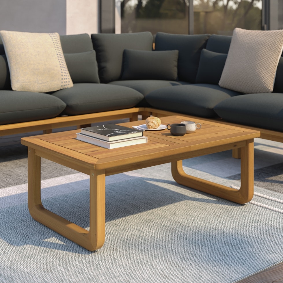 Laholm 43" Outdoor Coffee Table - Acacia - Image 1