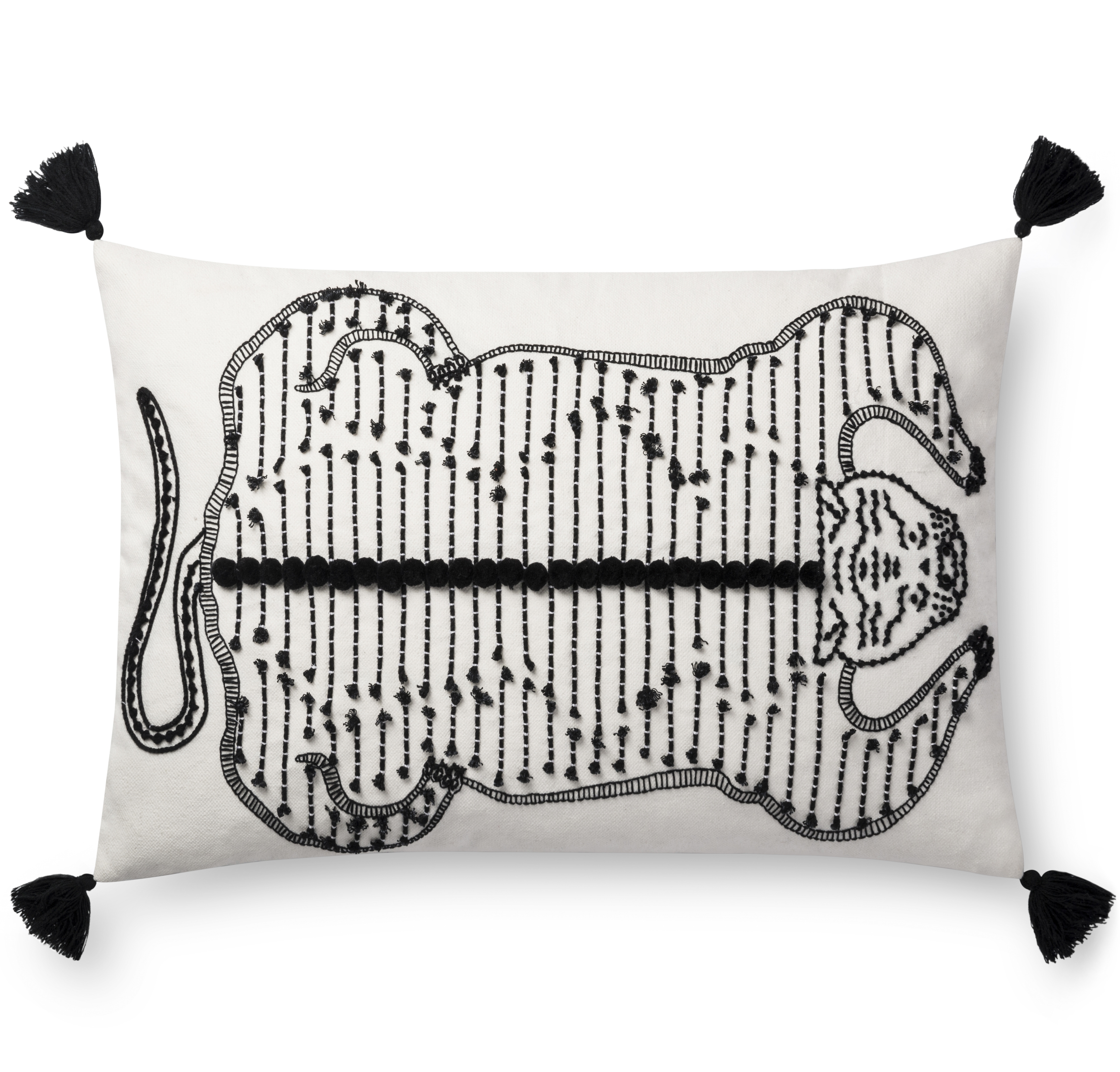 Throw Pillow Cover with Tassels, White & Black, 26" x 16" - Image 0