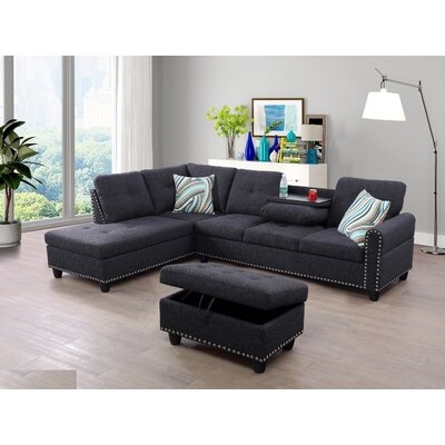 Odon 97.2" Sectional With Ottoman With Drop Down Table - Image 0