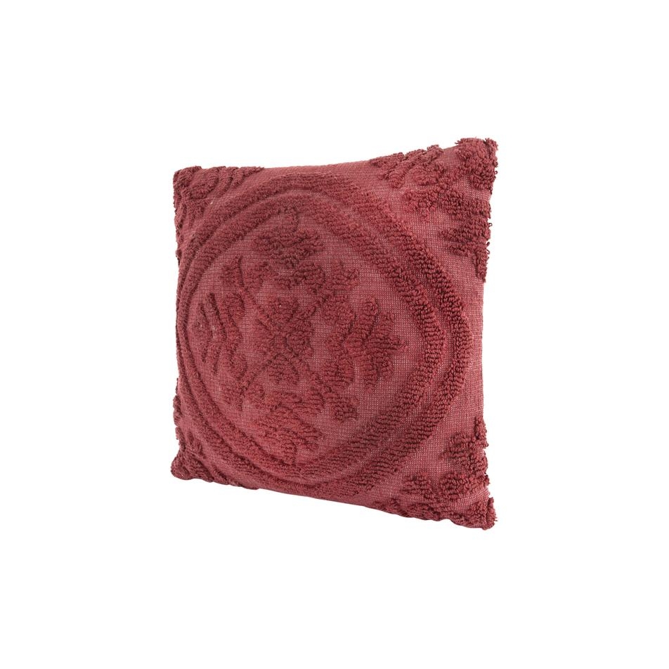 Square Woven Looped Pillow, Burgundy Cotton, 18" x 18" - Image 4