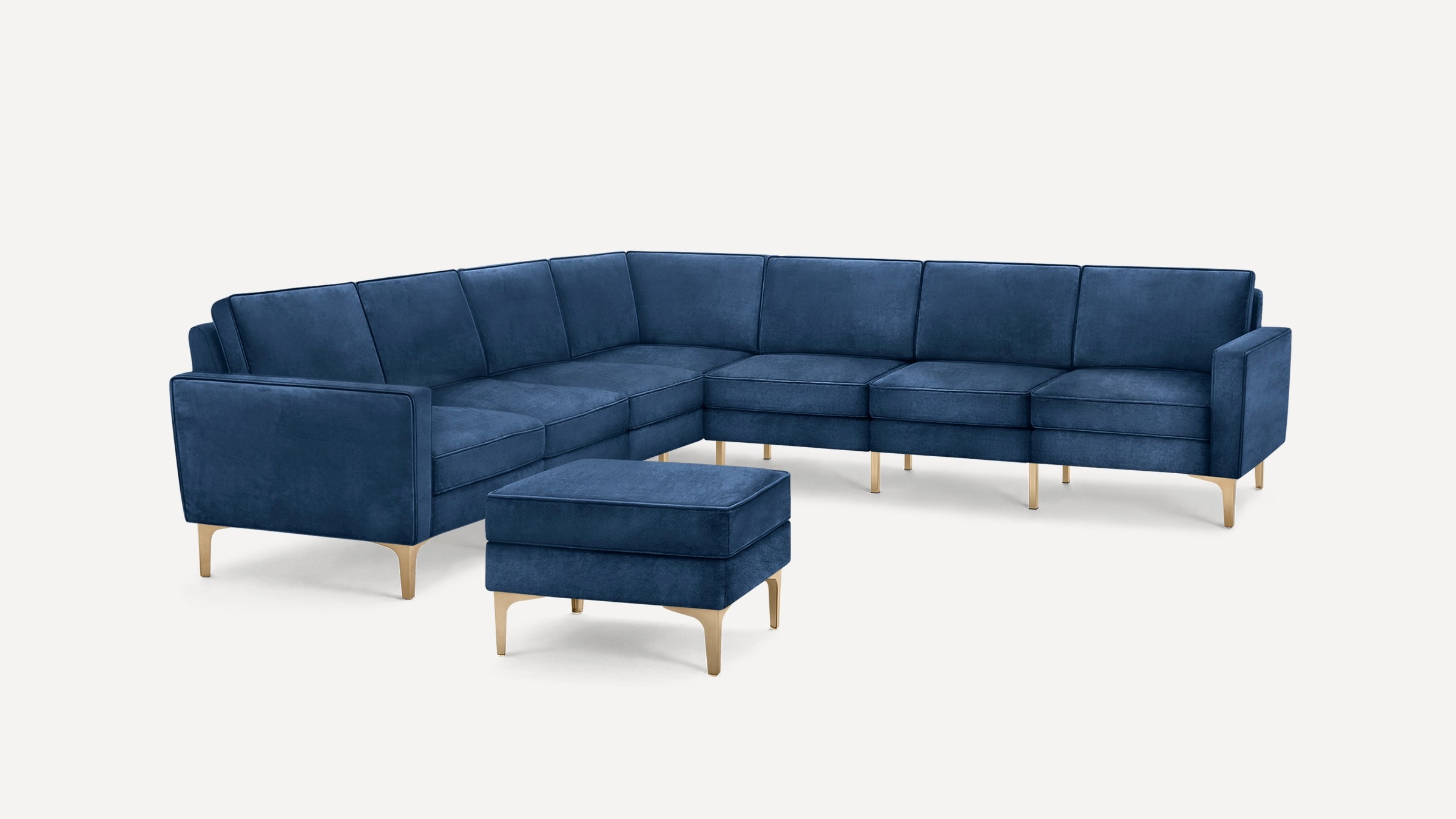 Nomad Velvet 7-Seat Corner Sectional with Ottoman - Midnight - Performance Velvet / Brass - Metal - Image 0