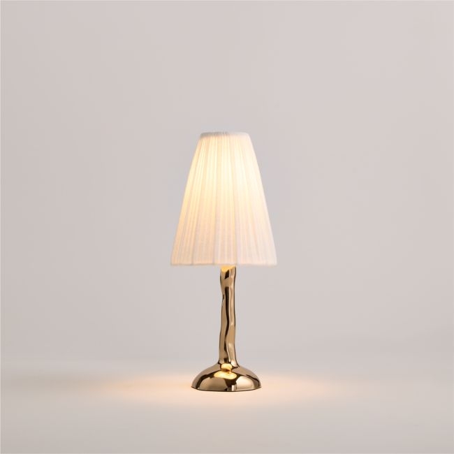 Colette Hammered Brass Mini Table Lamp with Fabric Shade 13", Set of 2 - Image 0