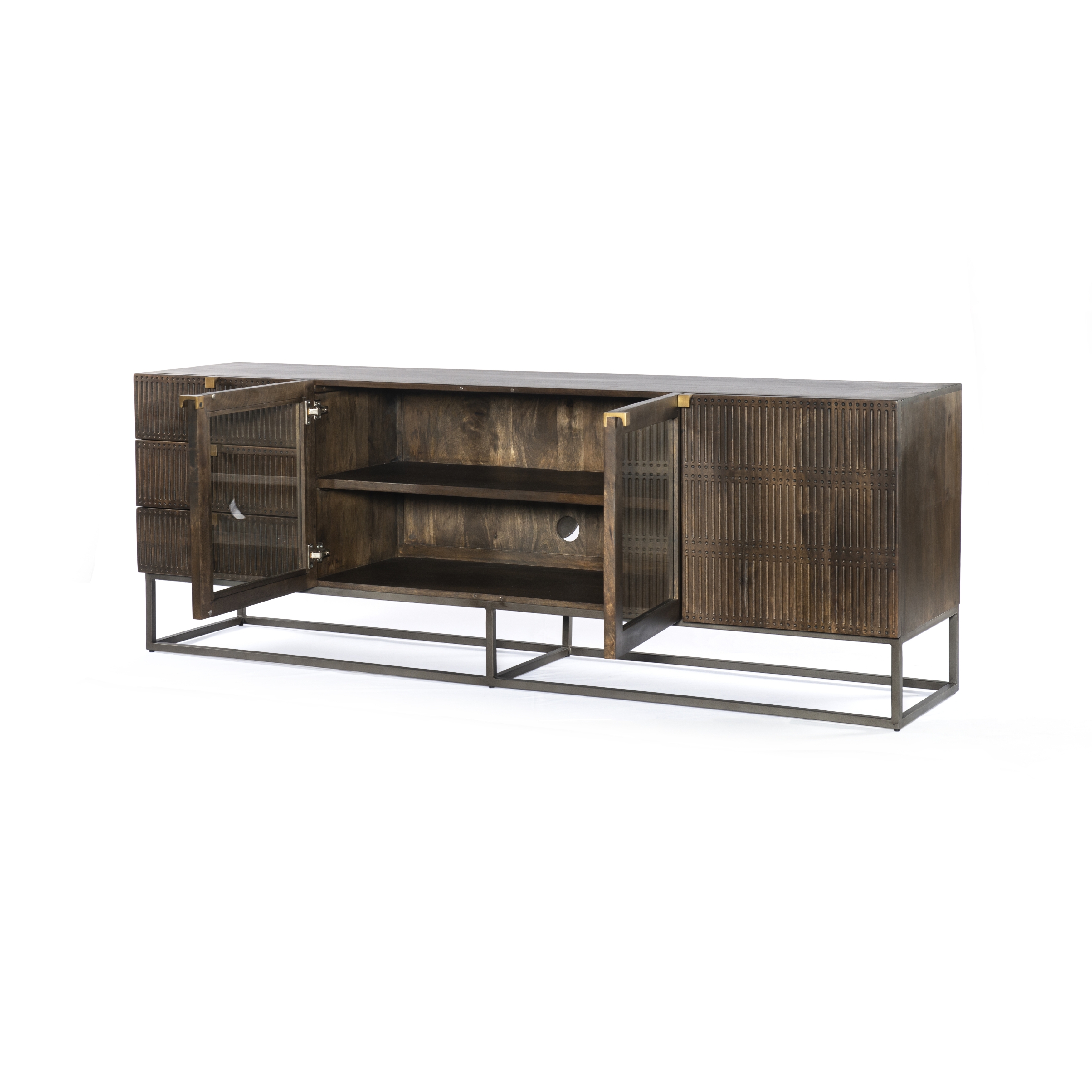 Kelby Media Console-Carved Vintage Brown - Image 9
