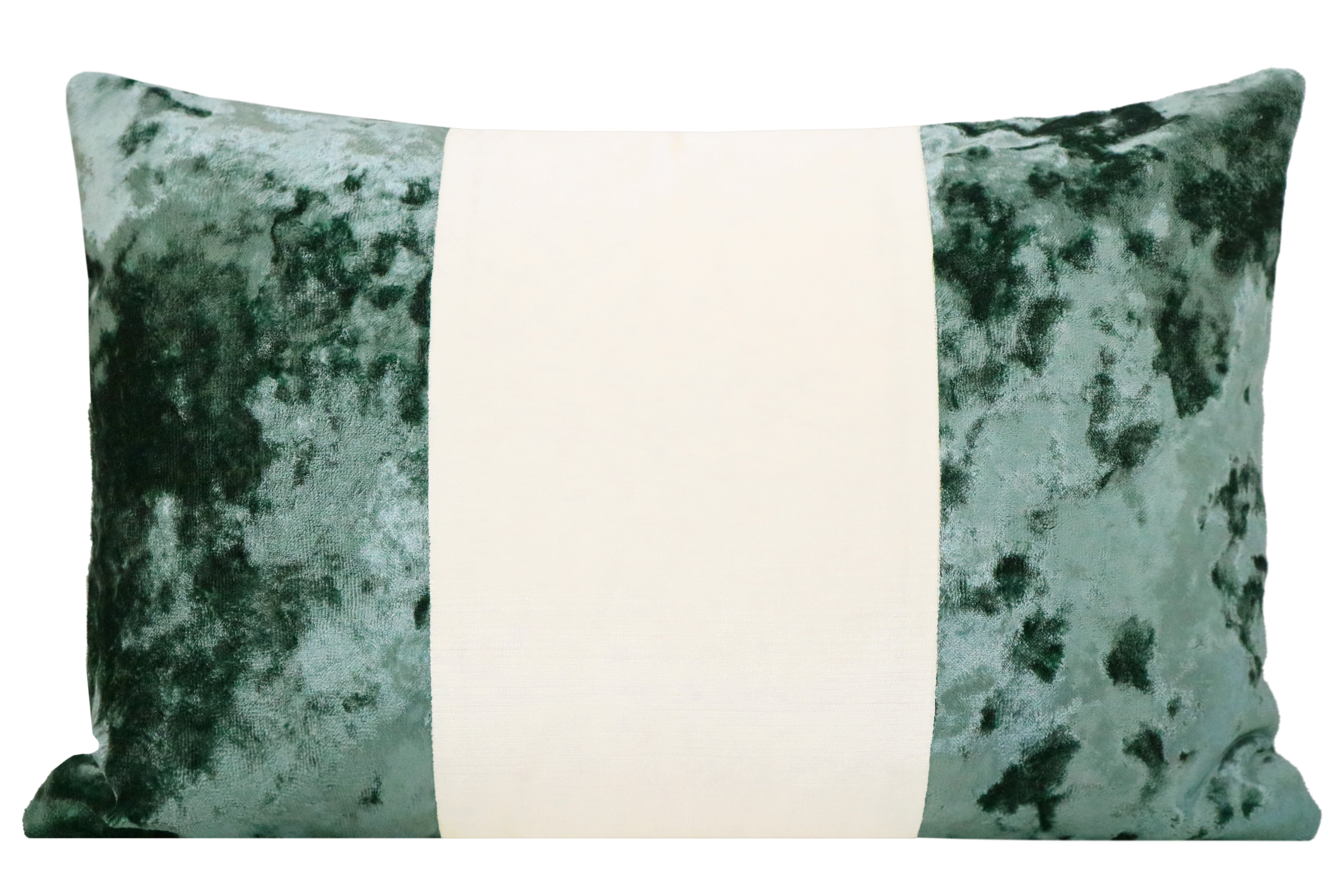 FINAL SALE : 12" X 18" PANEL COLORBLOCK :: LAVISH VELVET // AEGEAN + FAUX SILK VELVET // ALABASTER PILLOW COVER - LITTLE LUMBAR 12" X 18" - Image 0