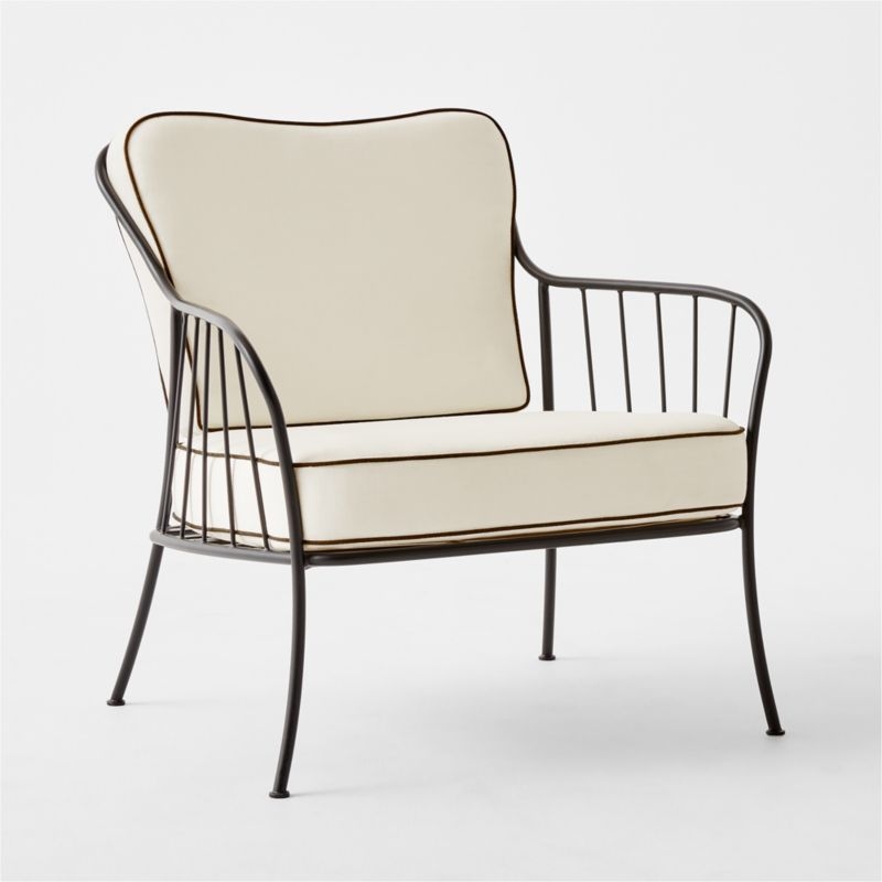 Welling Black Metal Outdoor Lounge Chair with White Cushions - Image 2