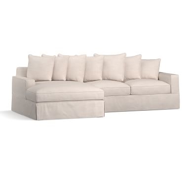 PB Comfort Square Arm Slipcovered Left Arm Loveseat with Double Chaise Sectional, Box Edge Memory Foam Cushions, Sunbrella Performance Chenille Indigo - Image 3