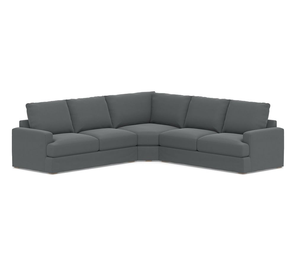 Canyon Square Arm Slipcovered 3-Piece L-Shaped Wedge Sectional, Down Blend Wrapped Cushions, Performance Plush Velvet Slate - Image 0