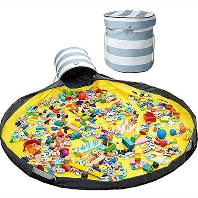 Toy Storage Organizer Toy Storage Bin For Kids Toy Storage Basket And Play Mat Toy Bin Waterproof, Storage Bag Toy Organizer Bins Washable Floor Activity Organize (Ligth Blue Stripe) - Image 0