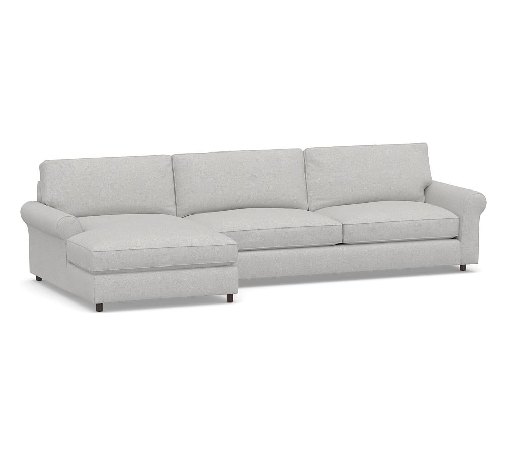 PB Comfort Roll Arm Upholstered Right Arm Sofa with Double Chaise Sectional, Box Edge Down Blend Wrapped Cushions, Park Weave Ash - Image 0