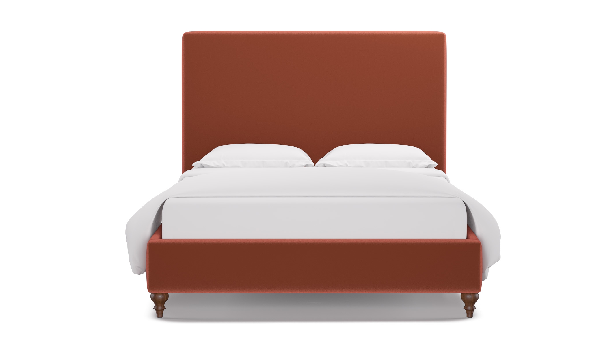 Classic Bed, Terracotta Performance Velvet, Walnut Traditional Turned Leg, Queen - Image 0
