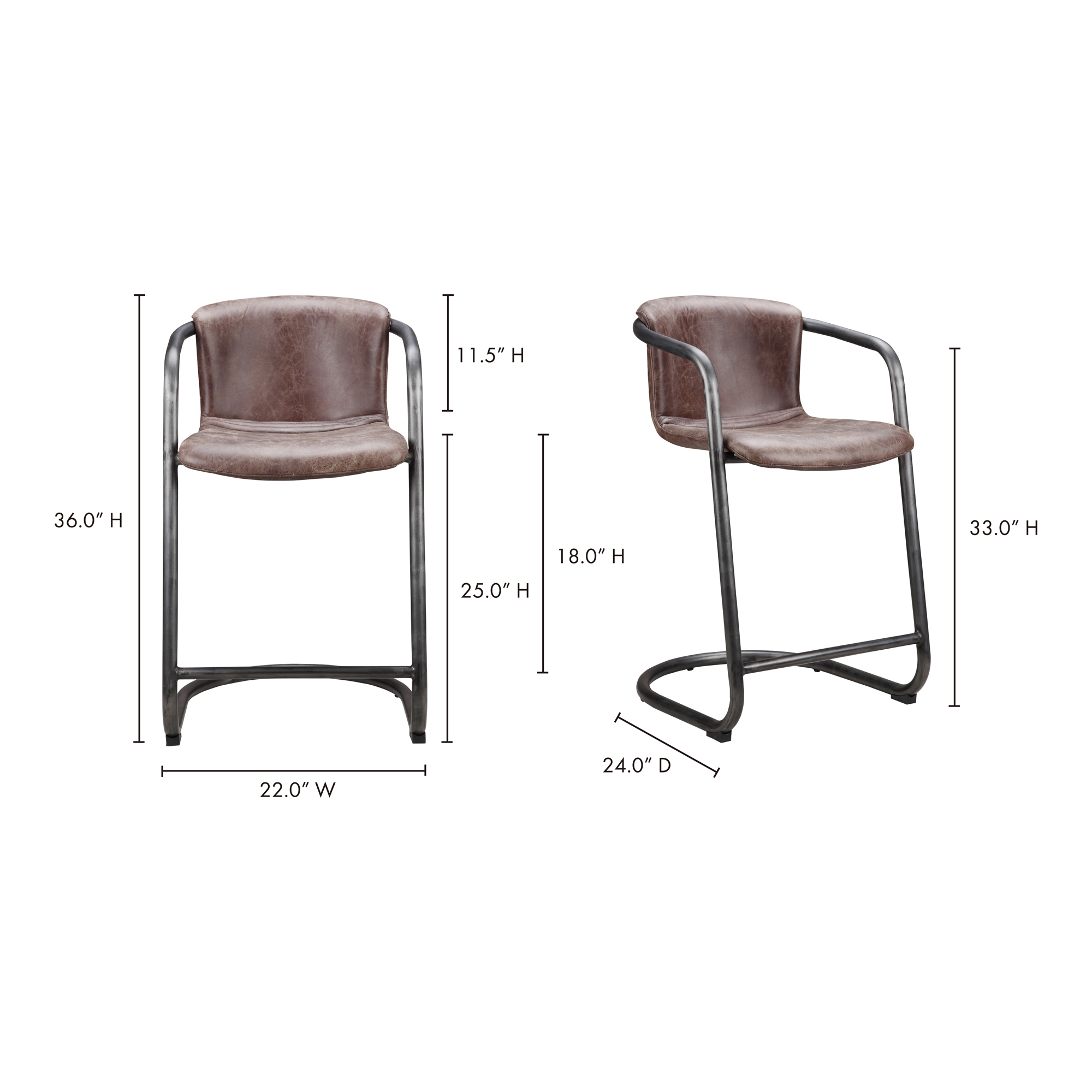 Freeman Counter Stool Grazed Brown Leather - Set Of Two - Image 3