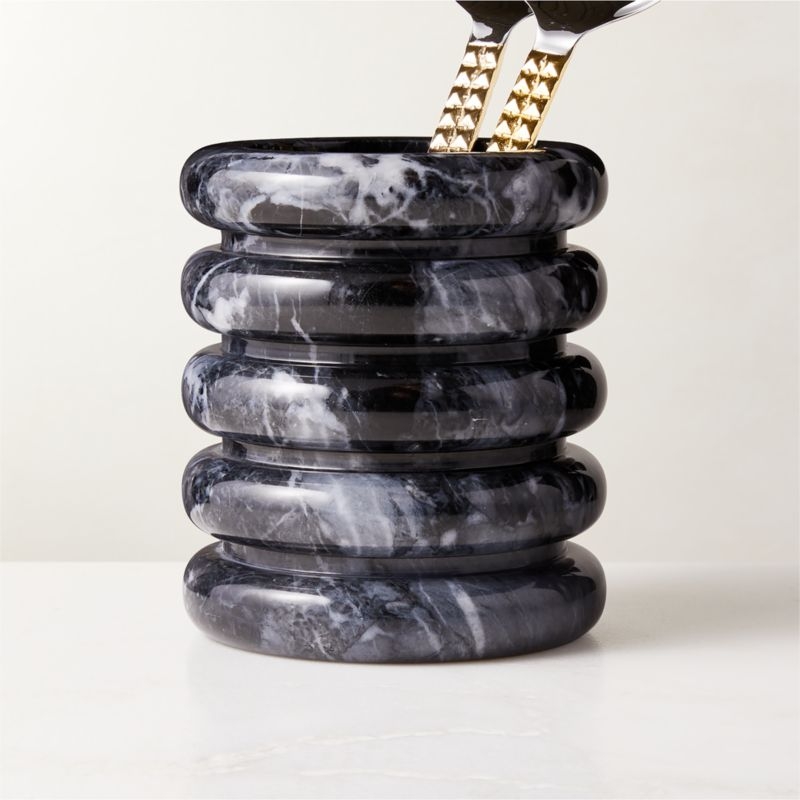 Turk Black Marble Utensil Holder - Image 1
