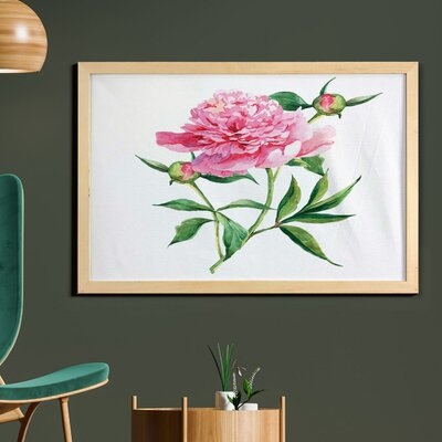Ambesonne Watercolor Flower Wall Art With Frame, Vintage Peony Painting Botanical Spring Garden Flower Nature Theme, Printed Fabric Poster For Bathroom Living Room Dorms, 35" X 23", Pink White Green - Image 0
